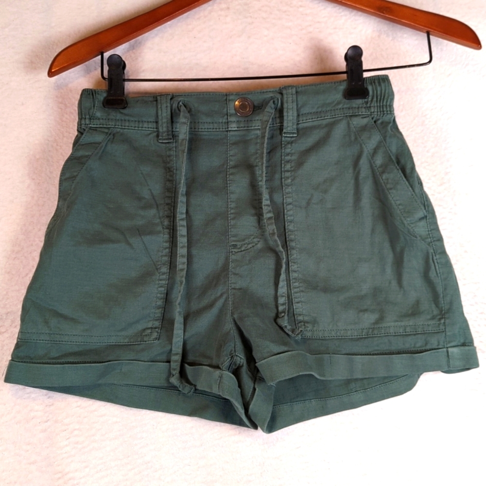 SO Goods For Life Green Womens Linen Blend Cotton Shorts Size XS